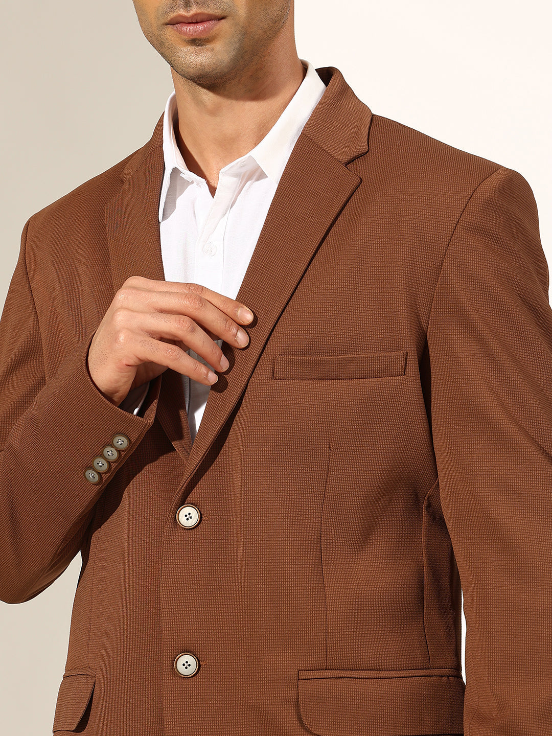 Men's Coffee Brown Single-Breasted Blazer with Notched Lapel