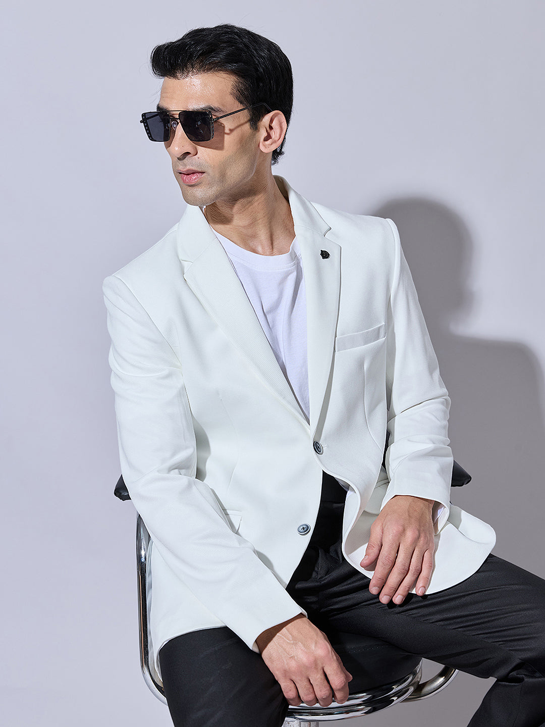 Men's White Single Breasted Blazer with Notch Lapel