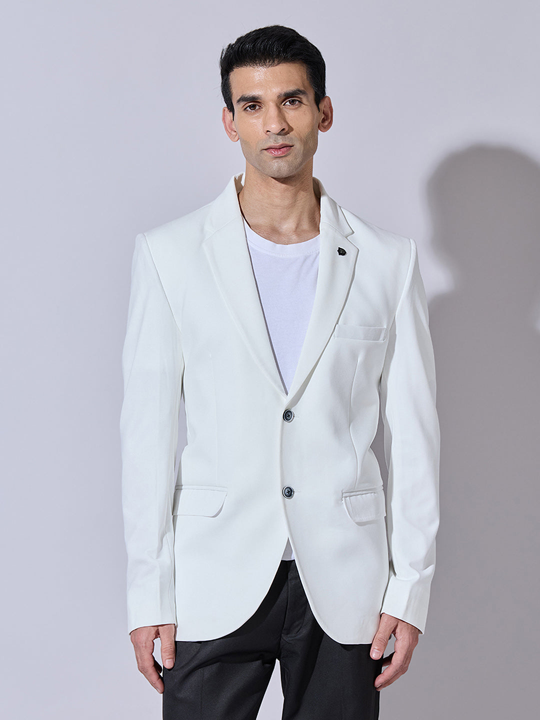 Men's White Single Breasted Blazer with Notch Lapel