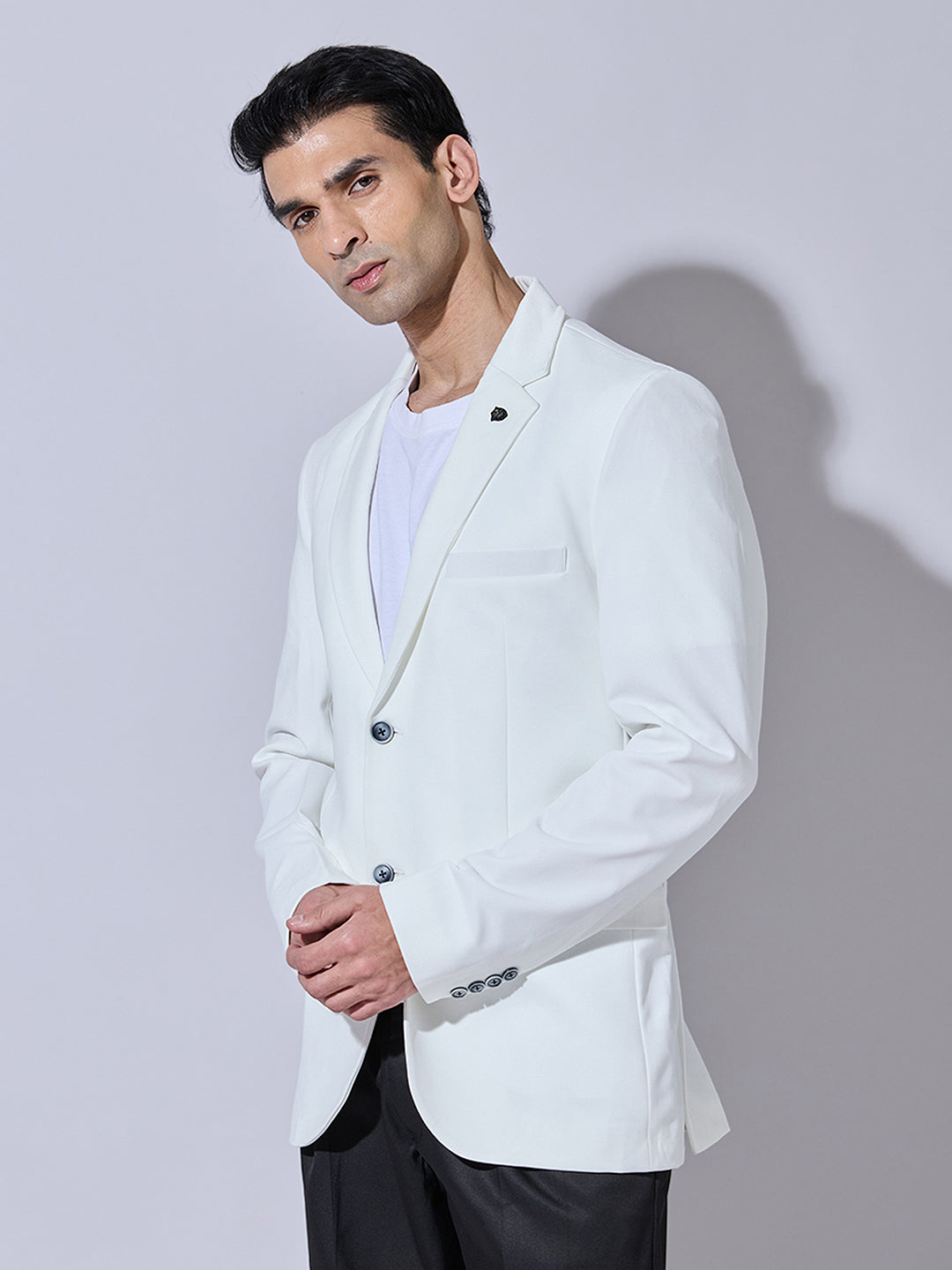Men's White Single Breasted Blazer with Notch Lapel
