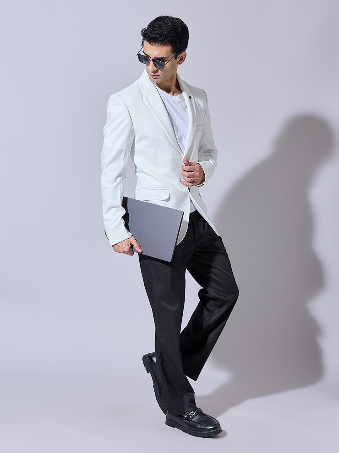 Men's White Single Breasted Blazer with Notch Lapel