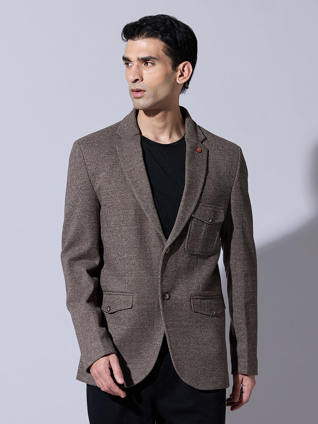 Men's Textured Brown Tweed Single Breasted Blazer