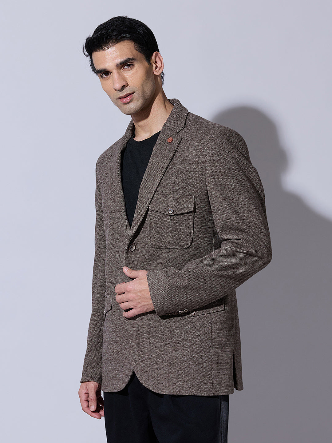Men's Textured Brown Tweed Single Breasted Blazer