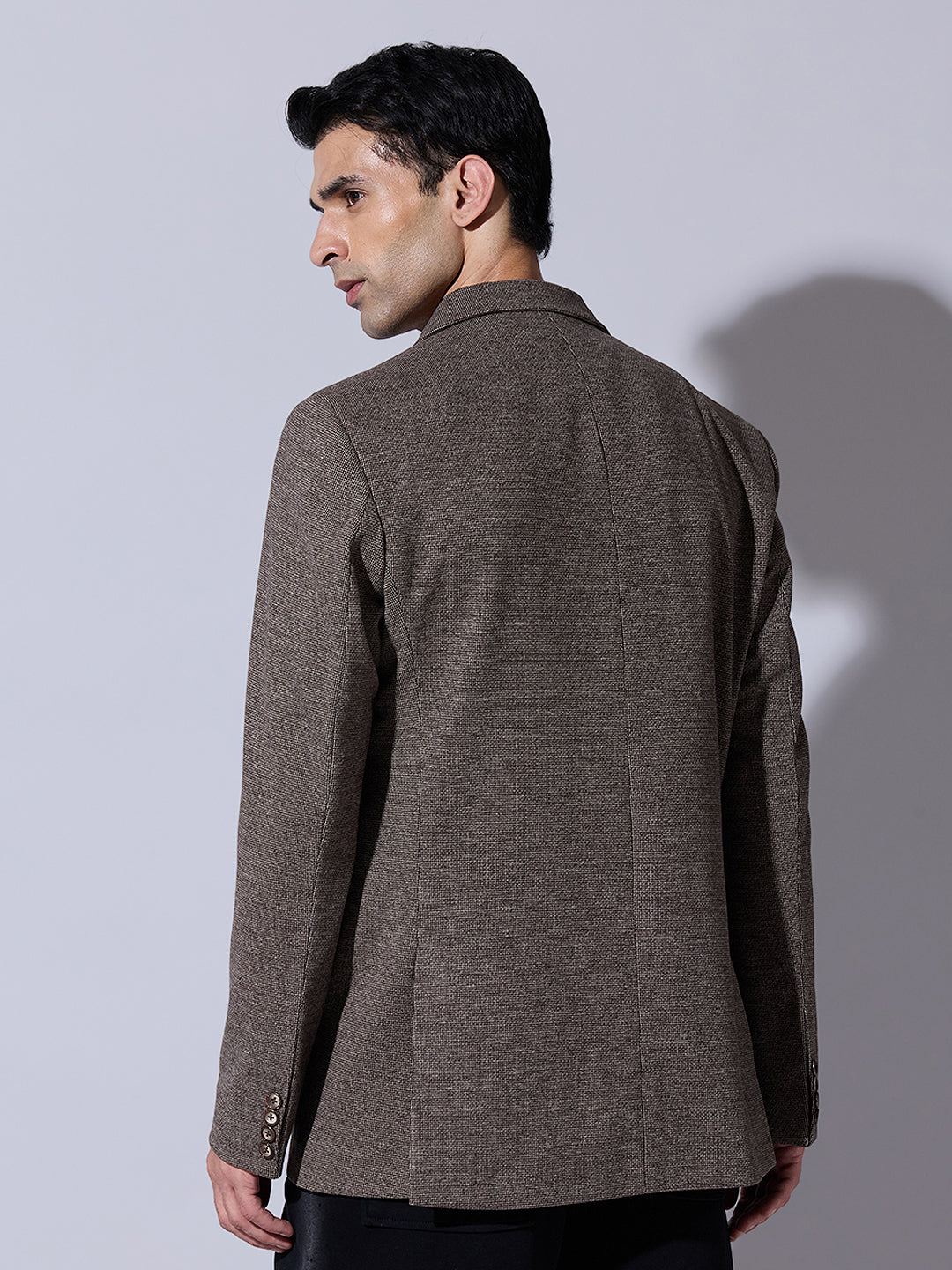 Men's Textured Brown Tweed Single Breasted Blazer