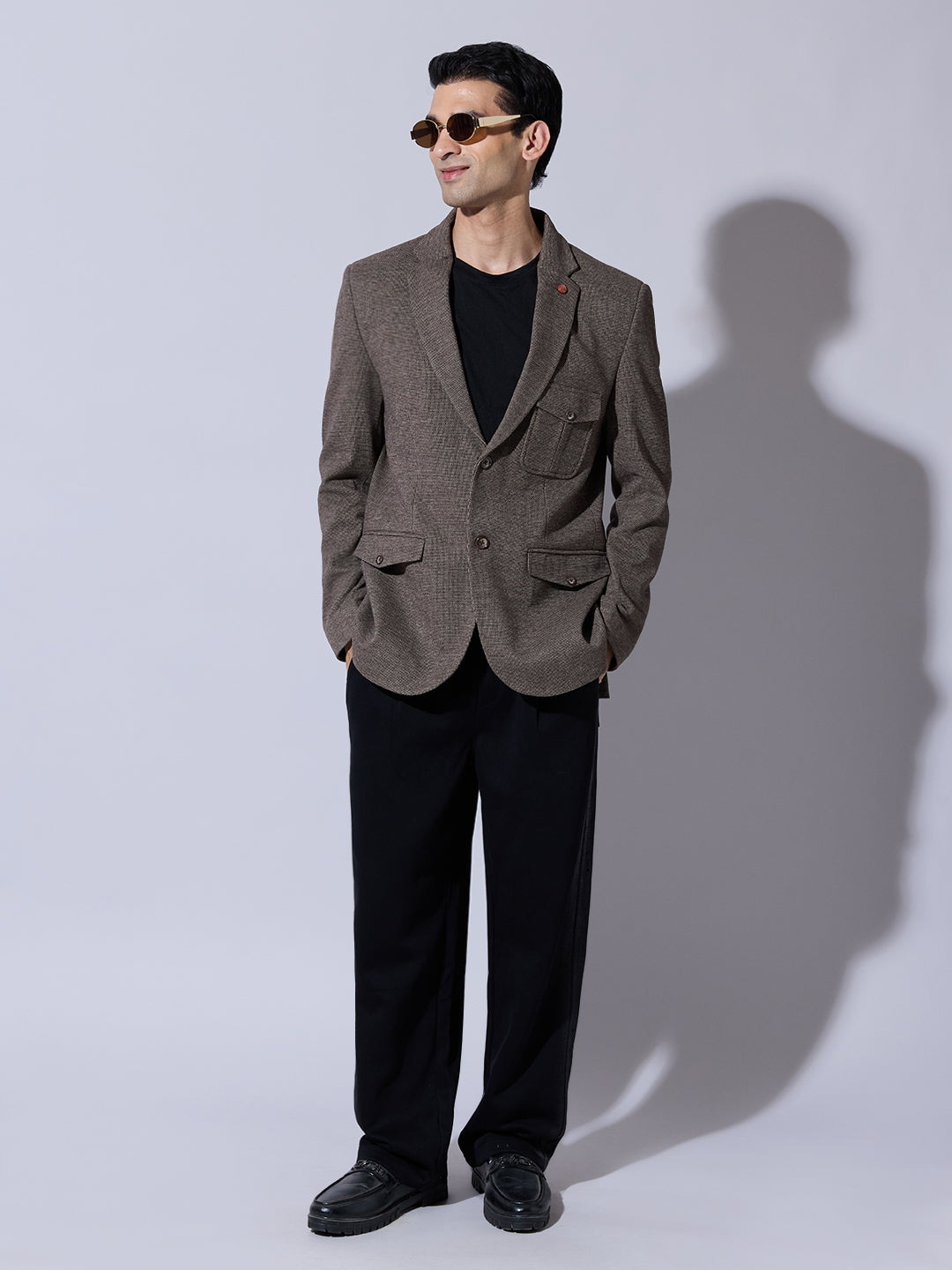 Men's Textured Brown Tweed Single Breasted Blazer