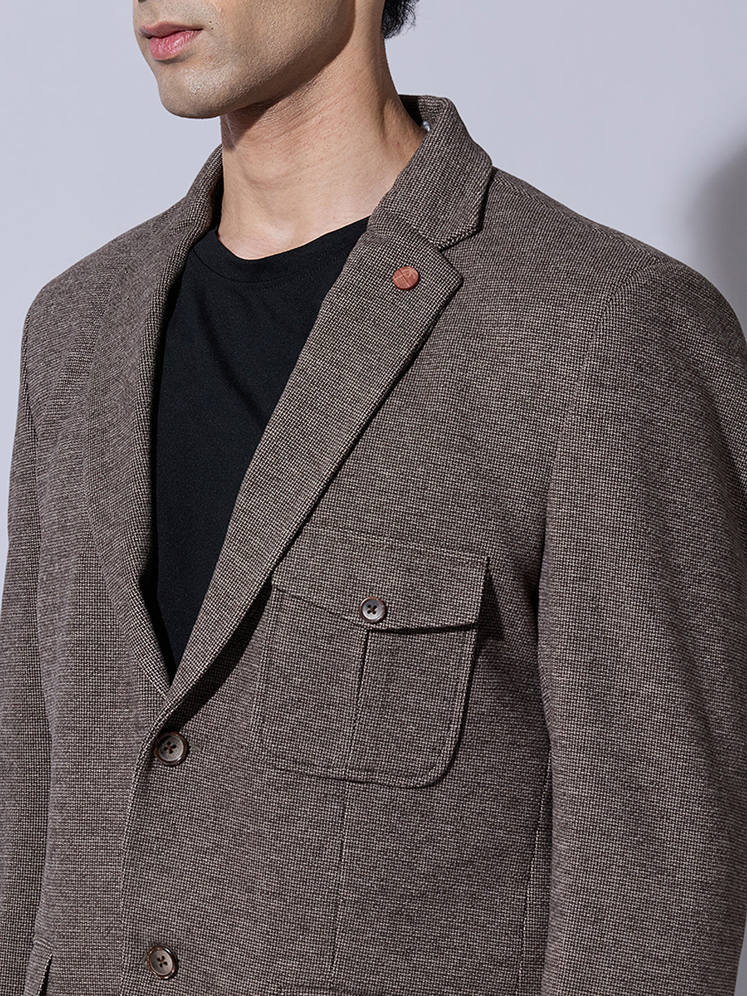 Men's Textured Brown Tweed Single Breasted Blazer