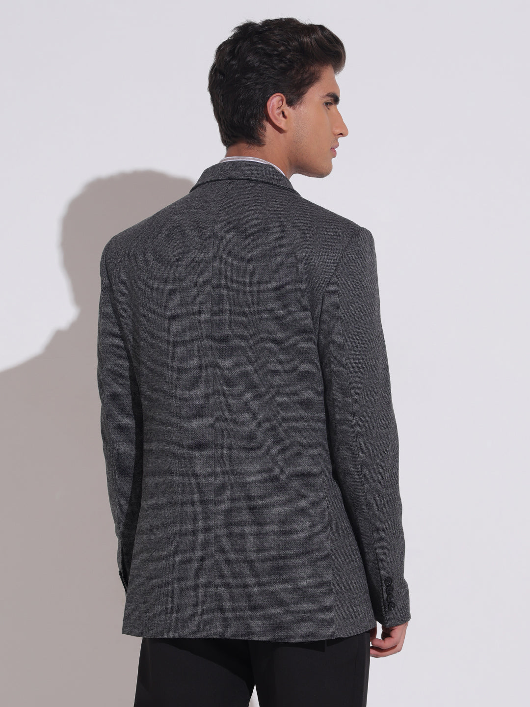 Men's Textured Grey Single Breasted Blazer with Patch Pocket Detail