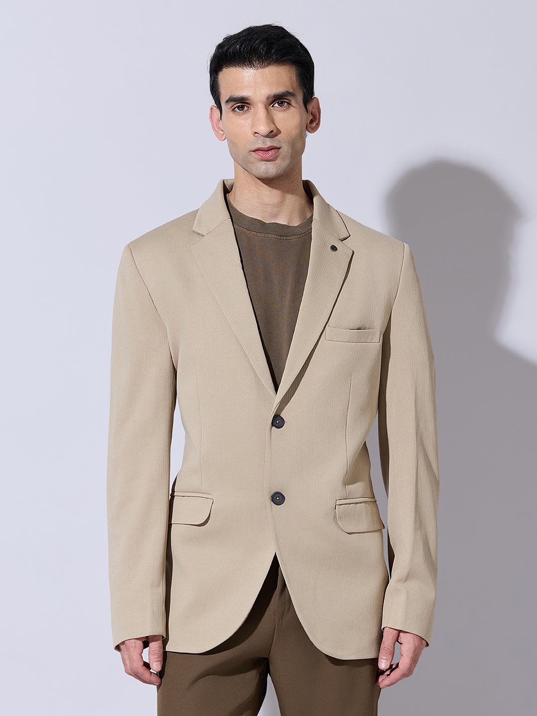 Men's Beige Single Breasted Blazer with Notch Lapel