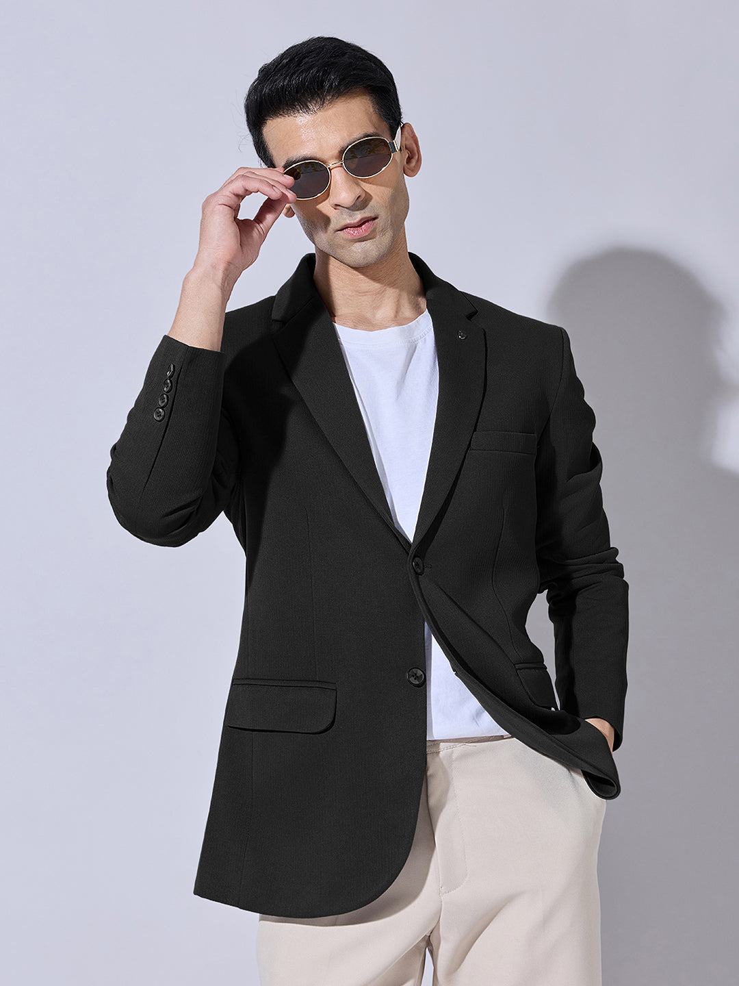 Men's Black Single Breasted Blazer with Notch Lapel