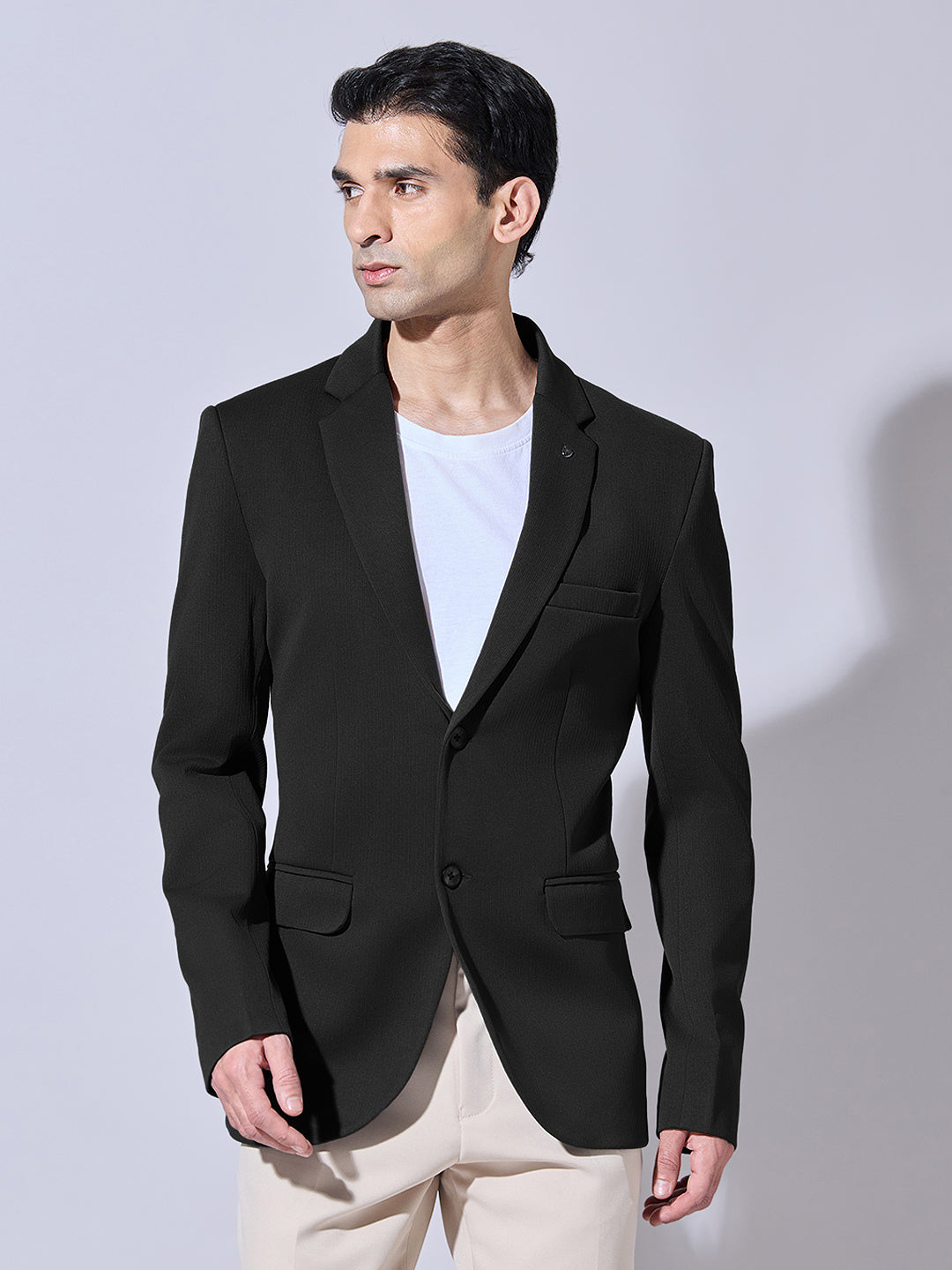 Men's Black Single Breasted Blazer with Notch Lapel