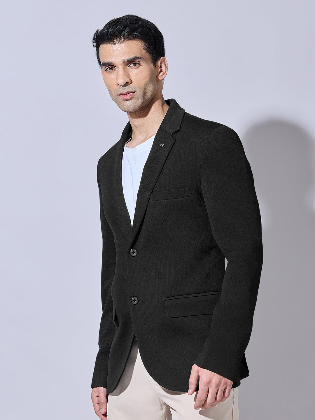 Men's Black Single Breasted Blazer with Notch Lapel