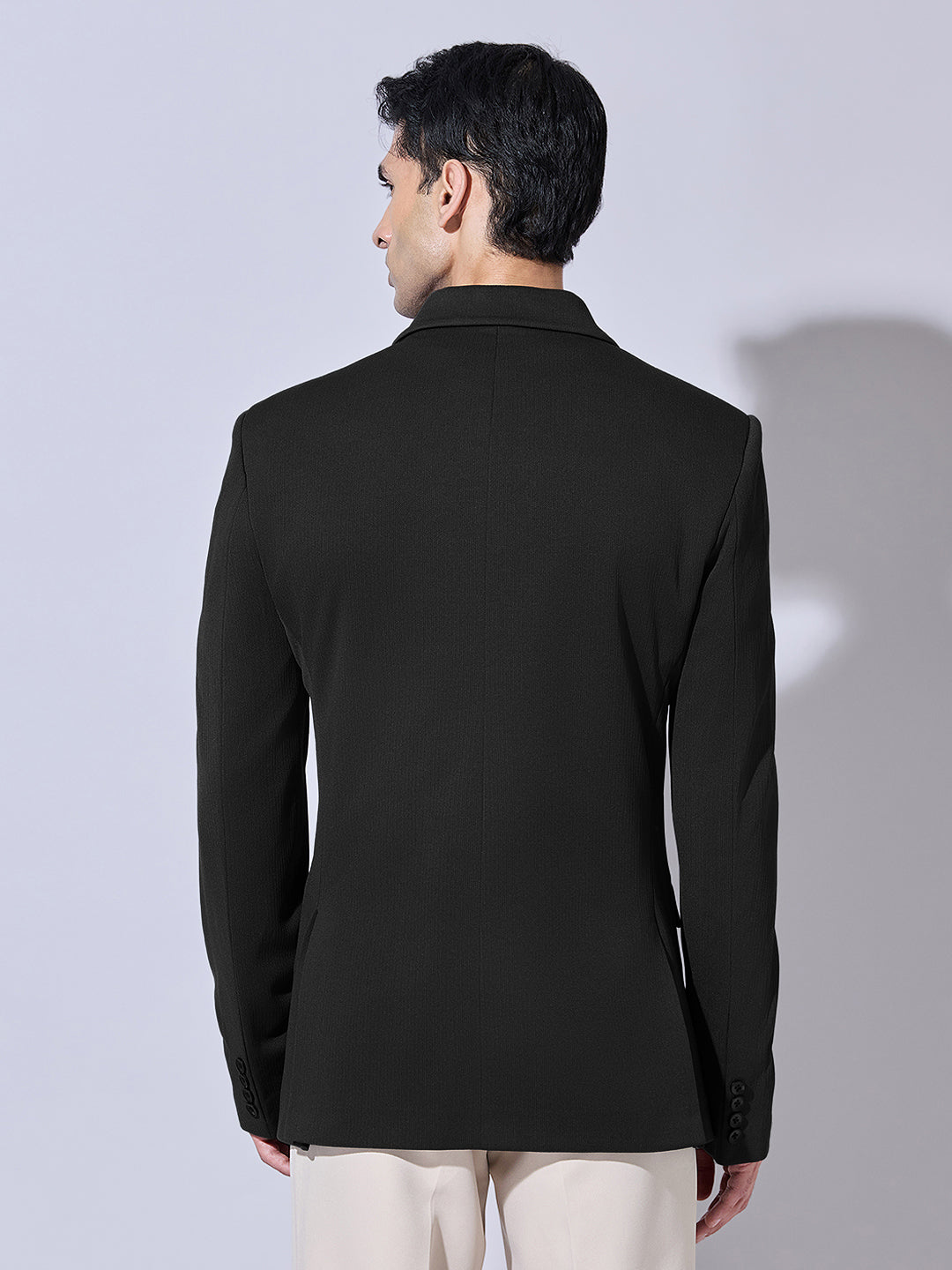 Men's Black Single Breasted Blazer with Notch Lapel