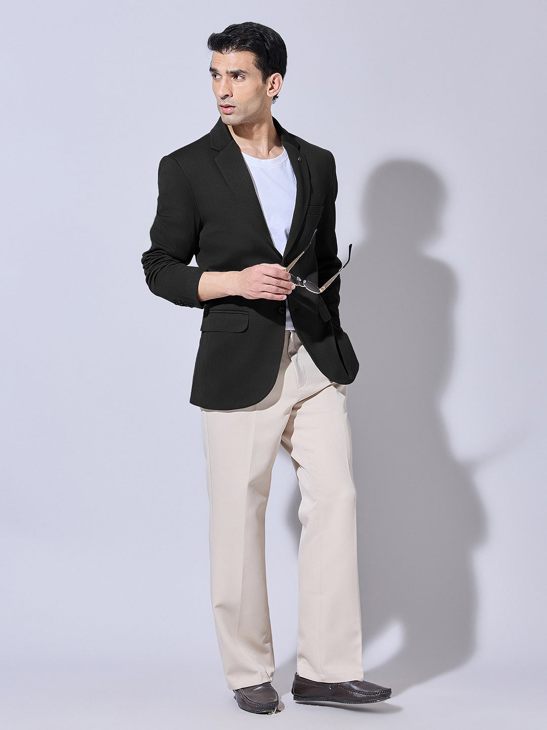 Men's Black Single Breasted Blazer with Notch Lapel