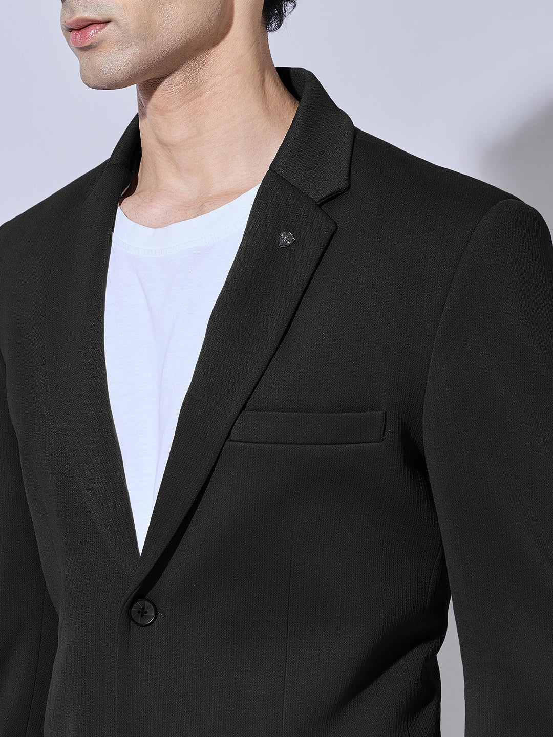 Men's Black Single Breasted Blazer with Notch Lapel