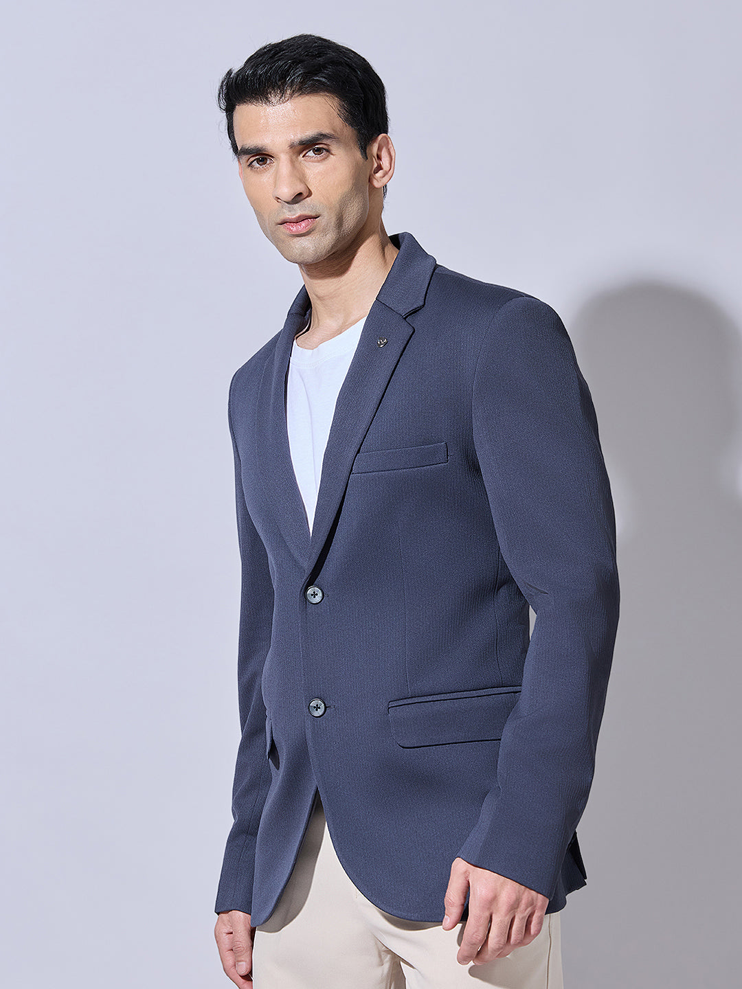 Men's Navy Blue Single Breasted Blazer with Notch Lapel