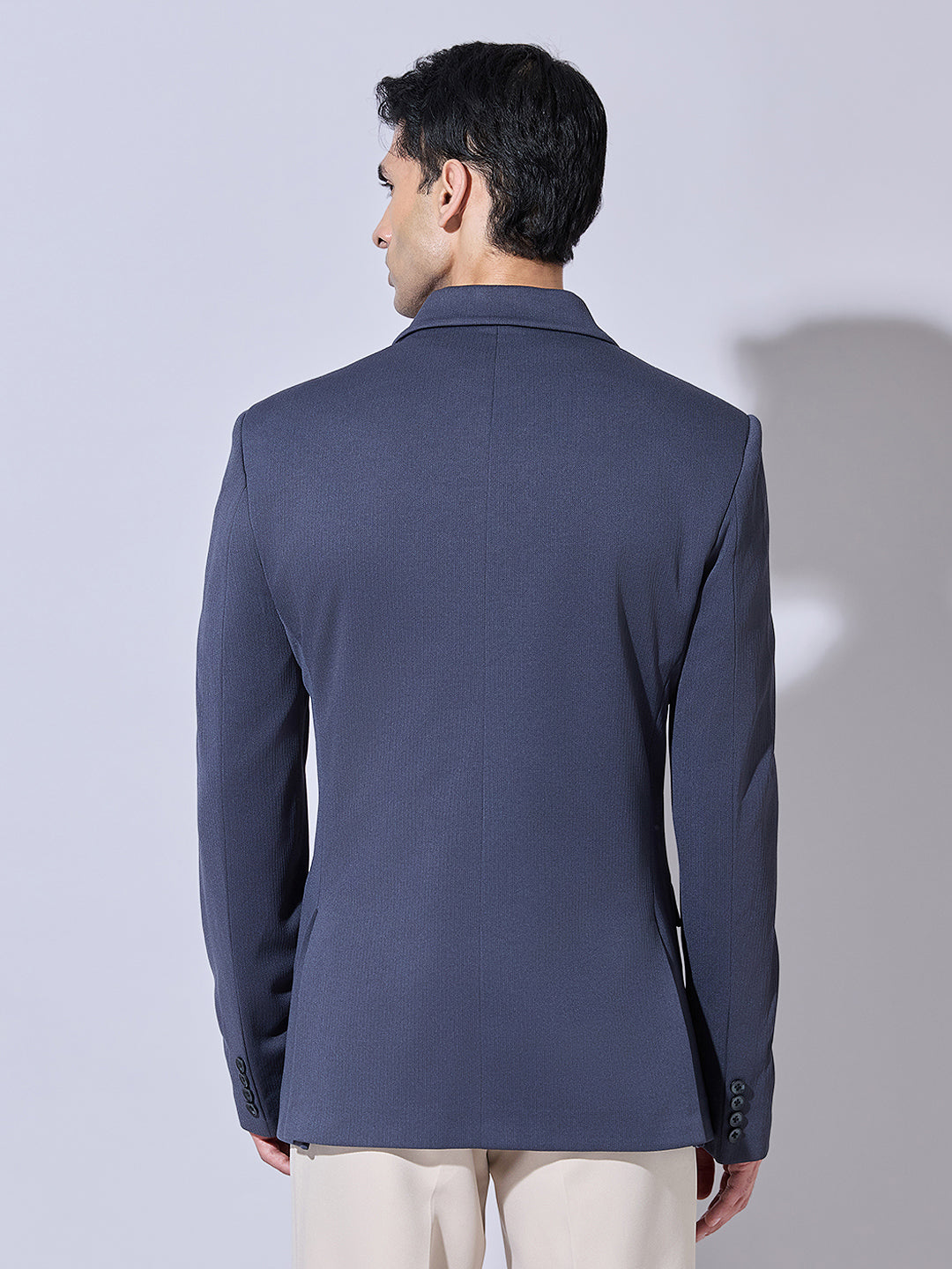 Men's Navy Blue Single Breasted Blazer with Notch Lapel