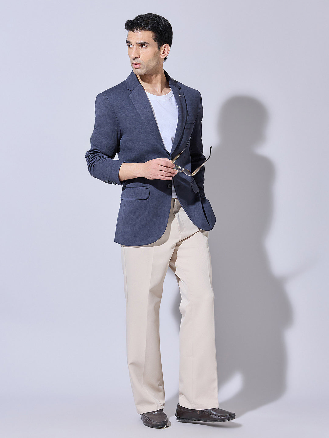 Men's Navy Blue Single Breasted Blazer with Notch Lapel