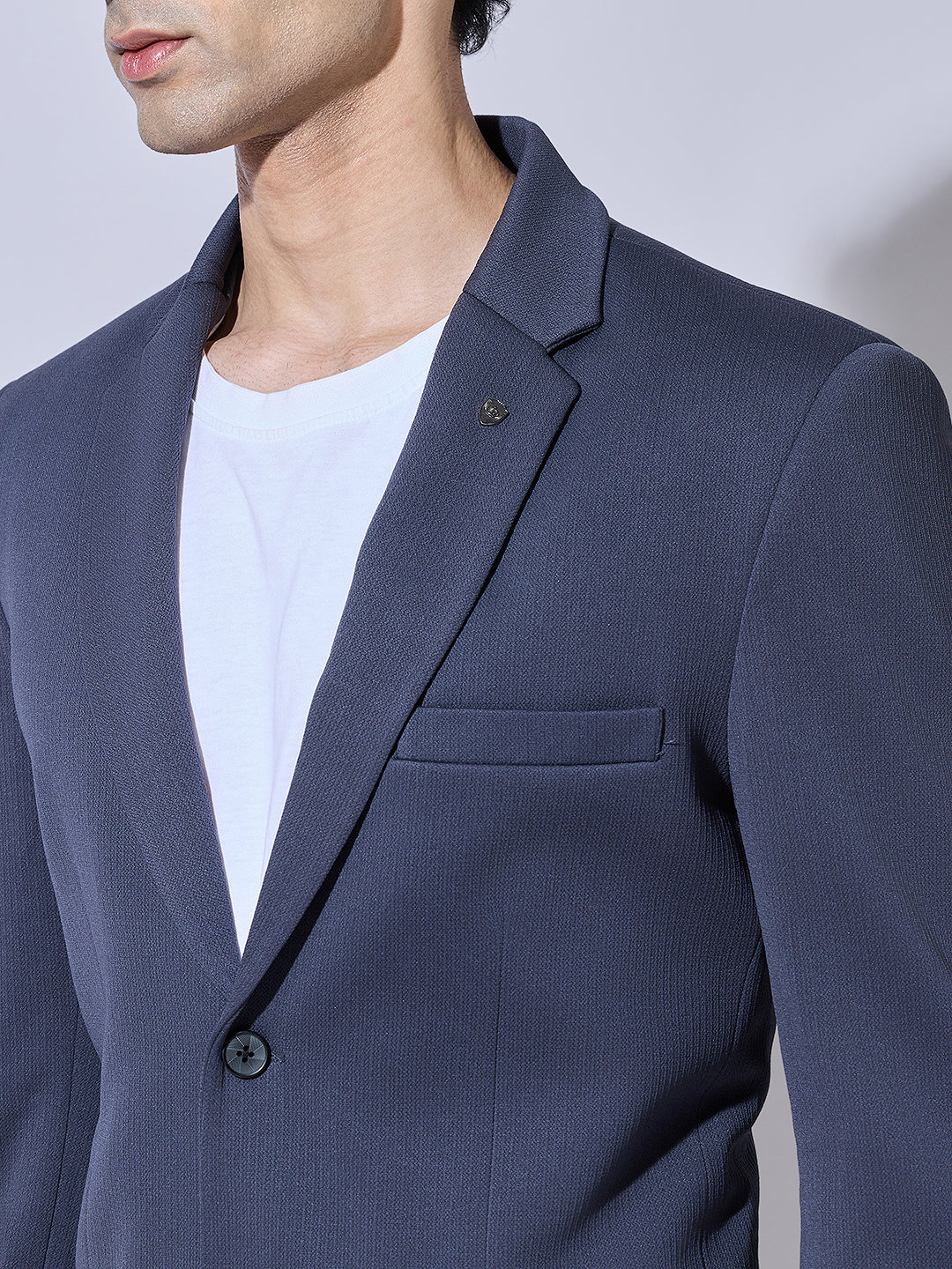 Men's Navy Blue Single Breasted Blazer with Notch Lapel