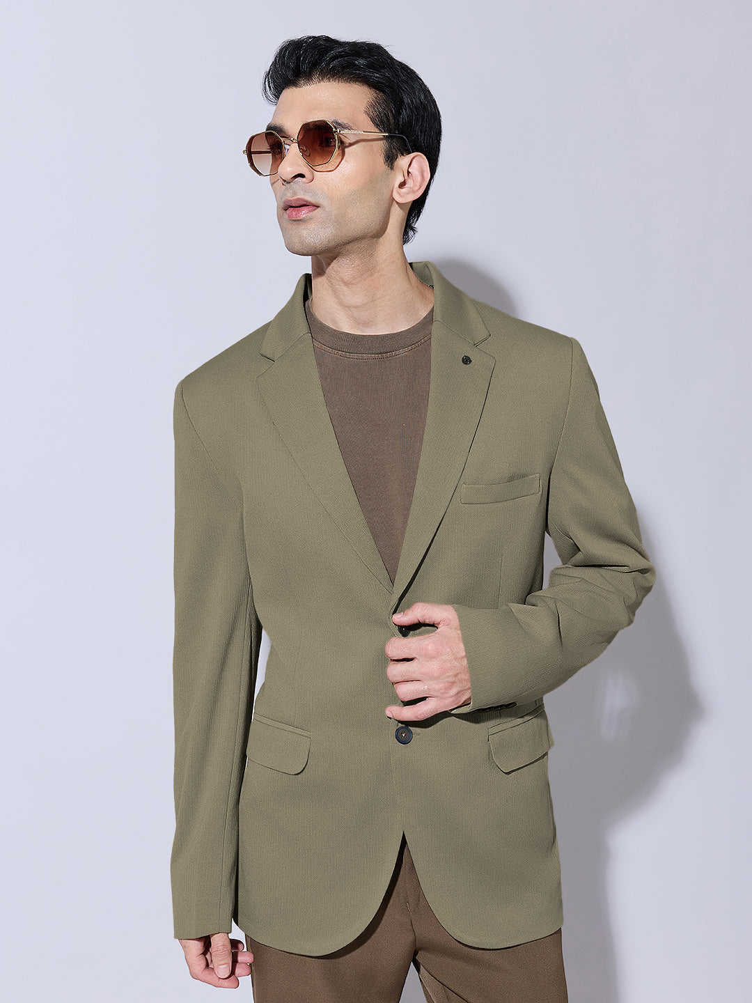 Men's Olive Single Breasted Blazer with Notch Lapel