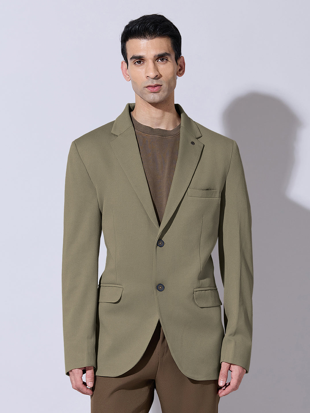 Men's Olive Single Breasted Blazer with Notch Lapel