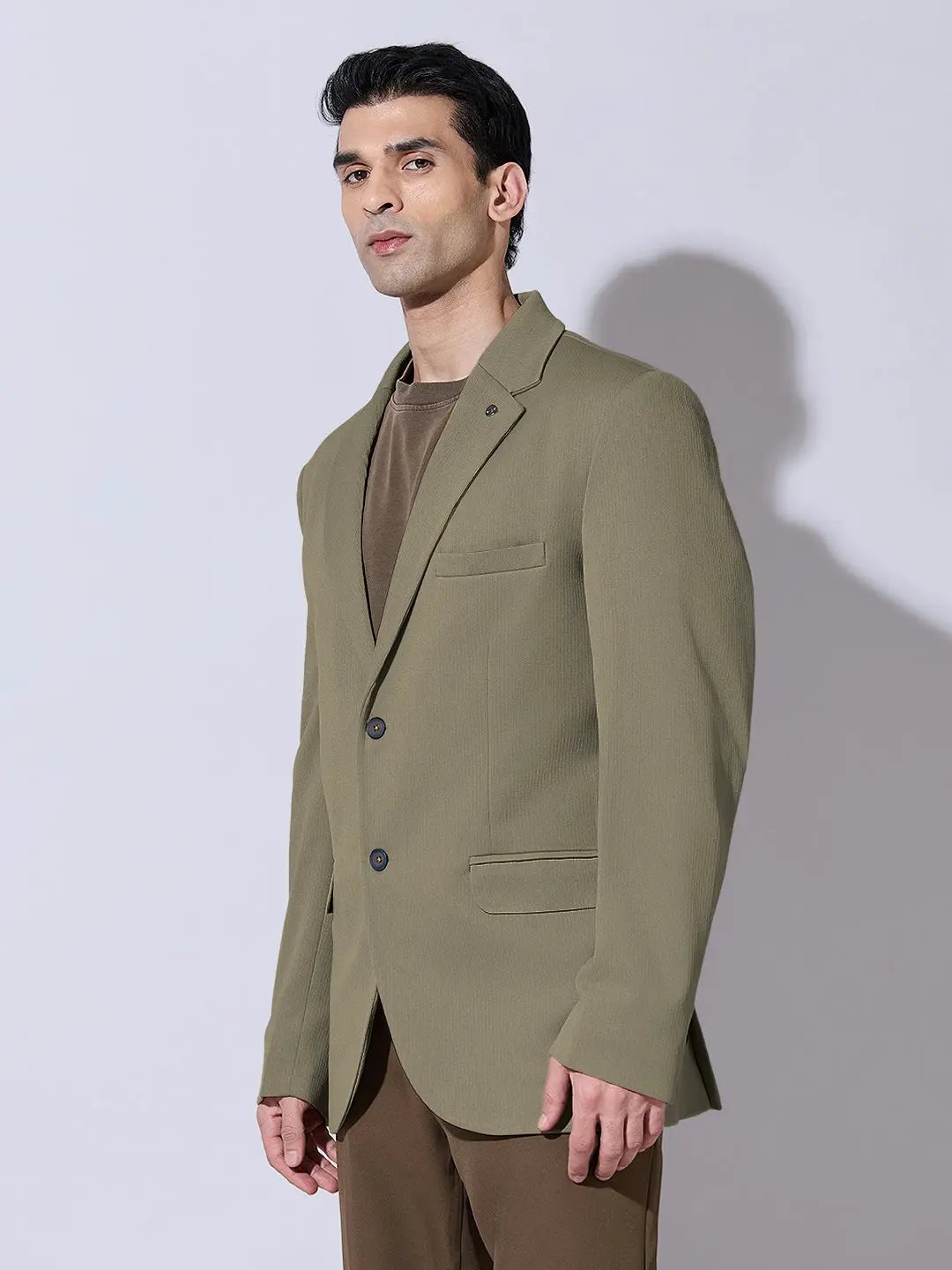Men's Olive Single Breasted Blazer with Notch Lapel