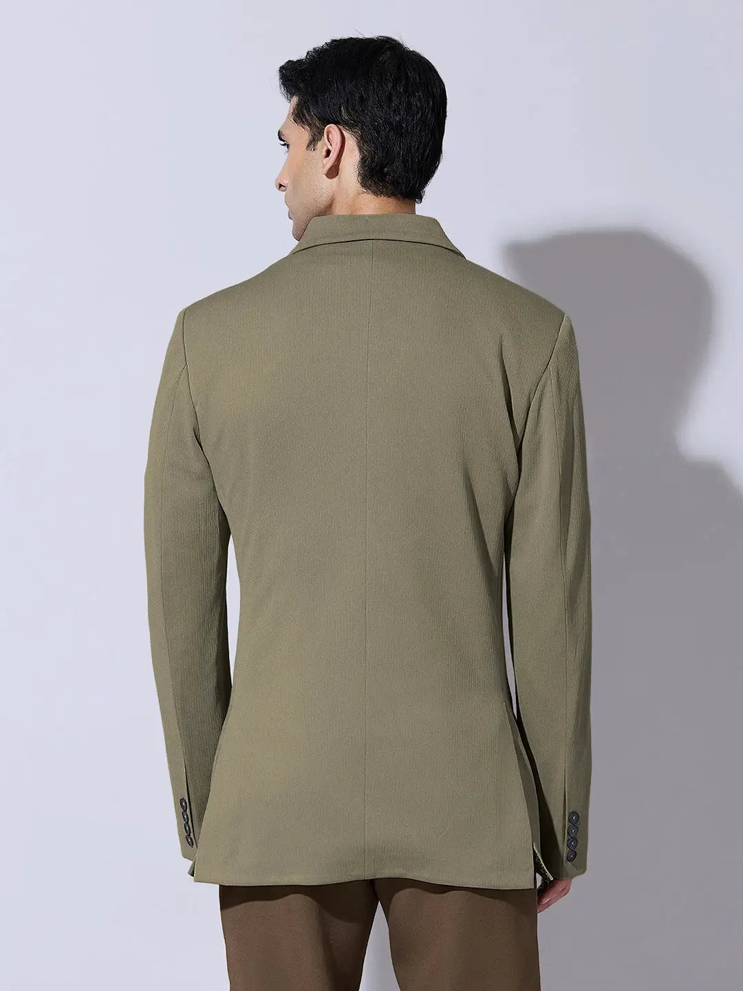 Men's Olive Single Breasted Blazer with Notch Lapel