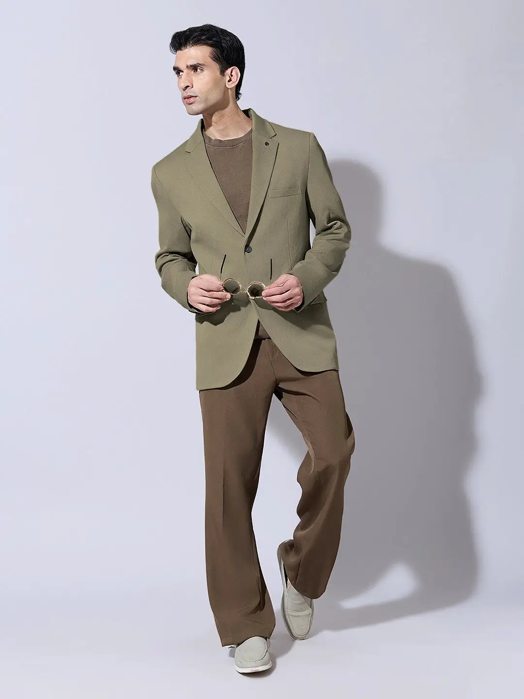 Men's Olive Single Breasted Blazer with Notch Lapel