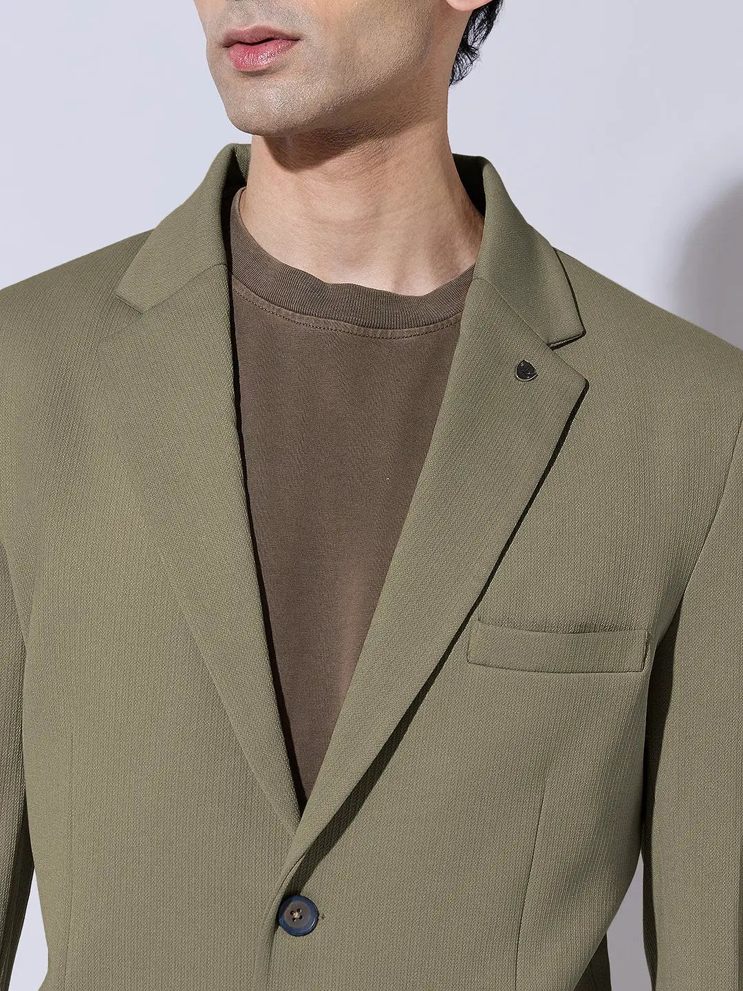 Men's Olive Single Breasted Blazer with Notch Lapel