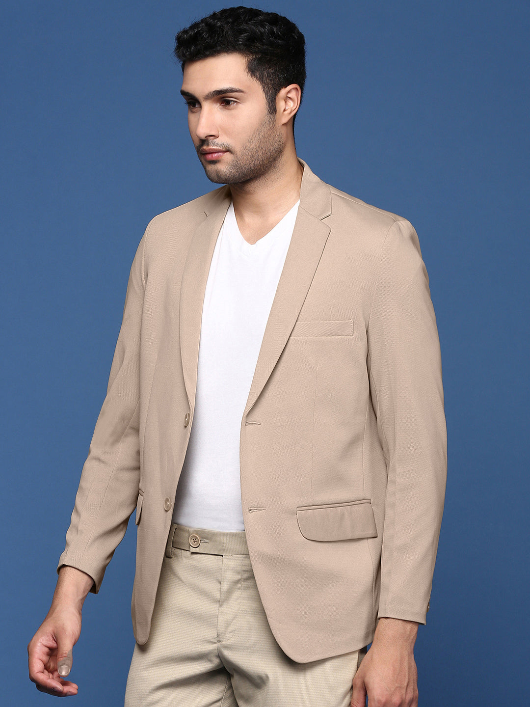 Men's Beige Slim Fit Single Breasted Blazer