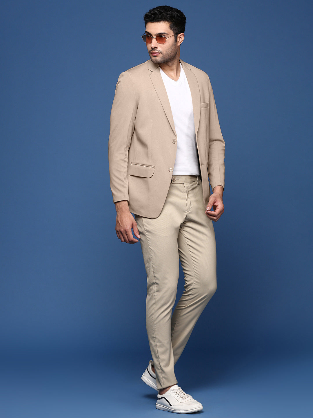 Men's Beige Slim Fit Single Breasted Blazer