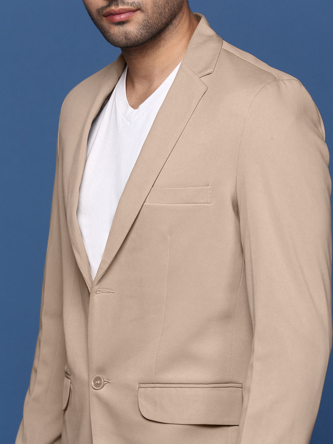 Men's Beige Slim Fit Single Breasted Blazer