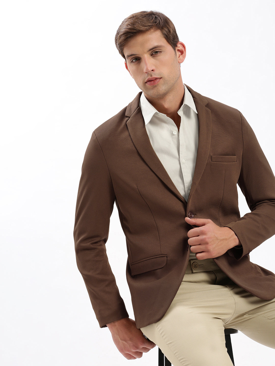 Men's Coffee Brown Slim Fit Single Breasted Blazer