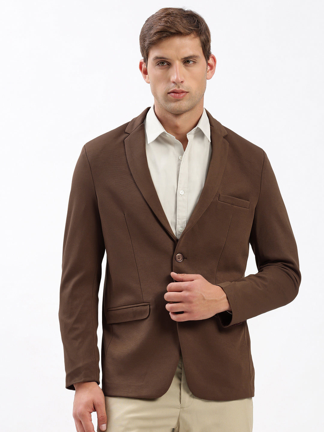 Men's Coffee Brown Slim Fit Single Breasted Blazer