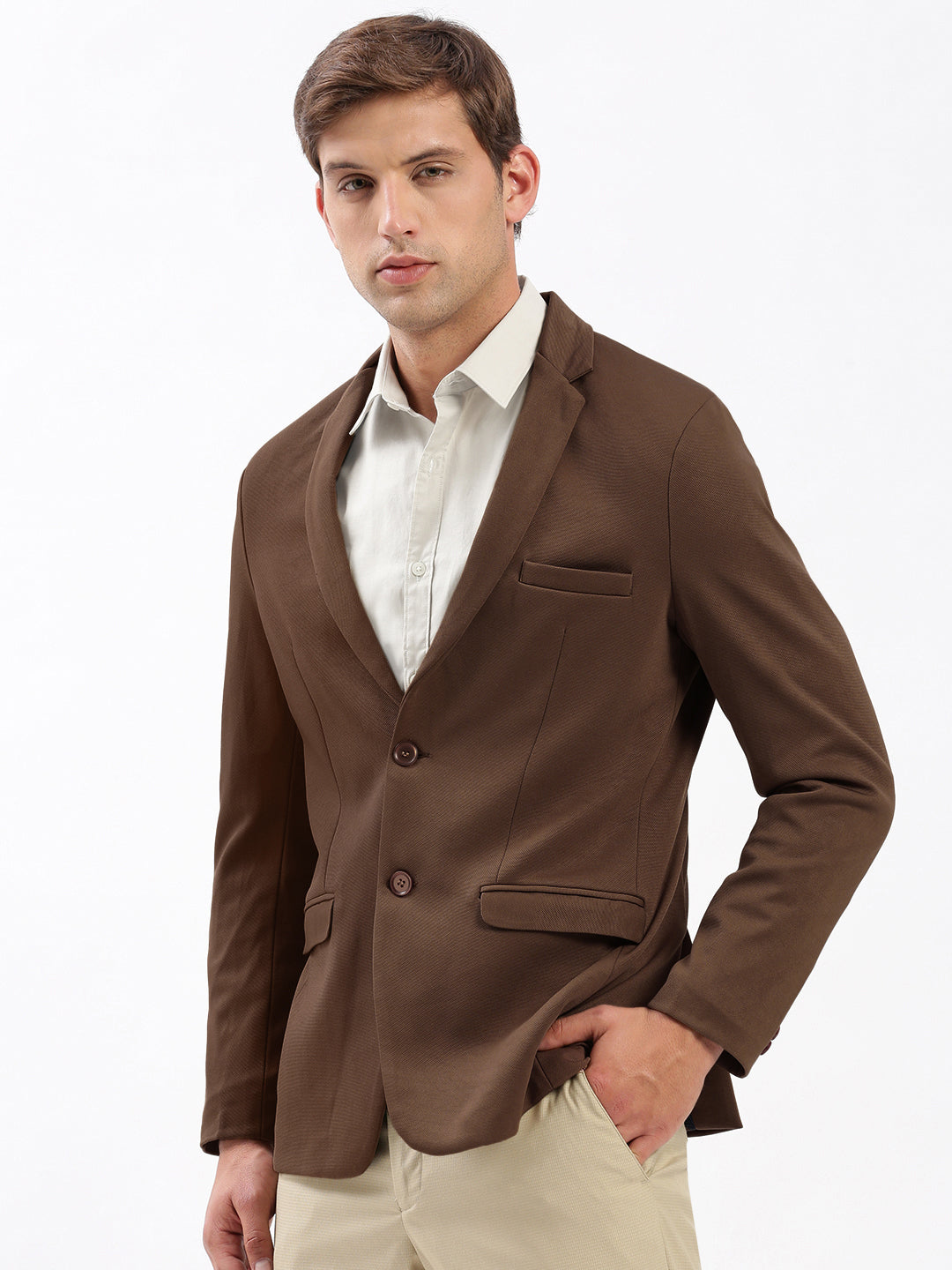 Men's Coffee Brown Slim Fit Single Breasted Blazer