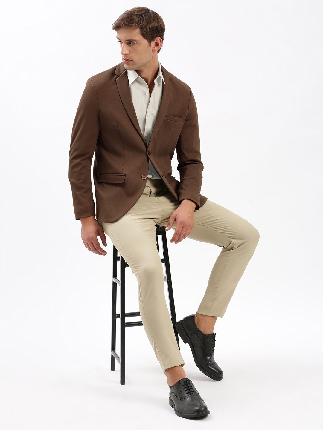 Men's Coffee Brown Slim Fit Single Breasted Blazer