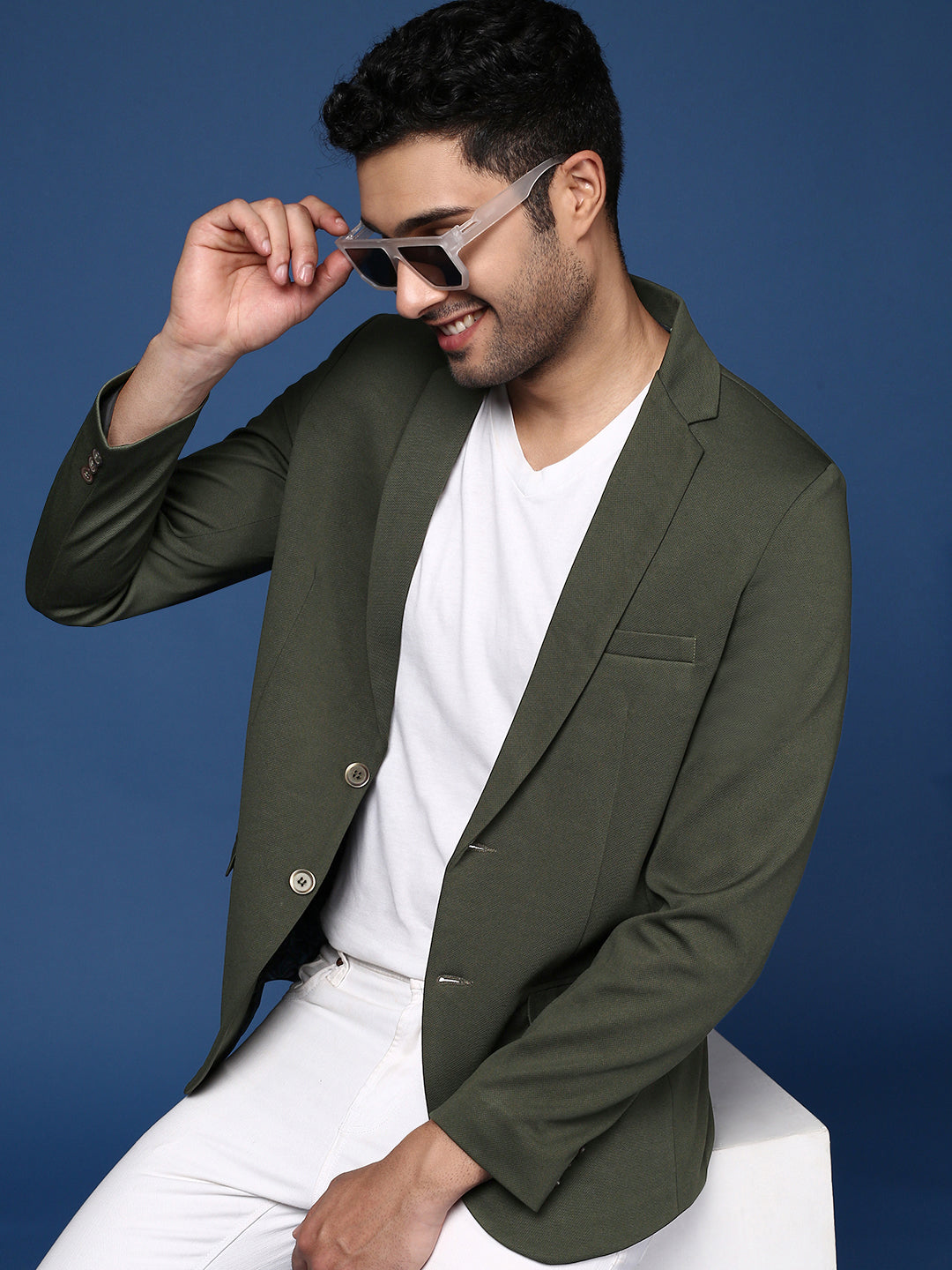 Men's Dark Green Slim Fit Single Breasted Blazer