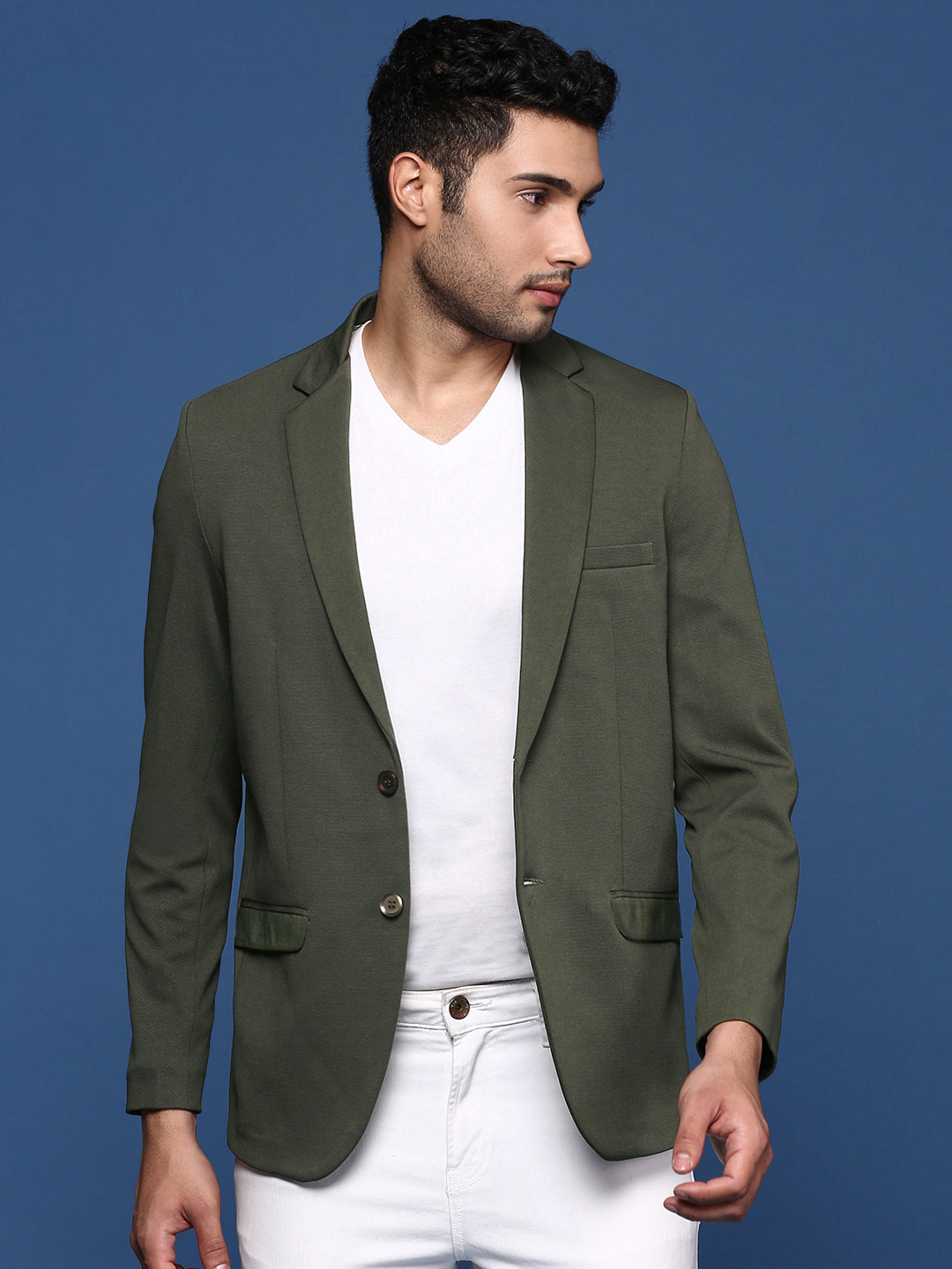 Men's Dark Green Slim Fit Single Breasted Blazer