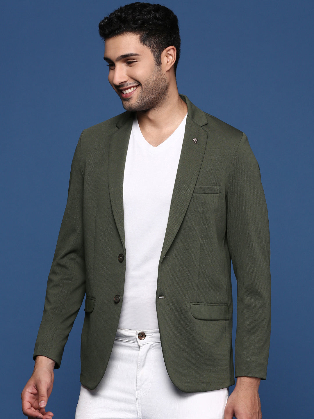Men's Dark Green Slim Fit Single Breasted Blazer