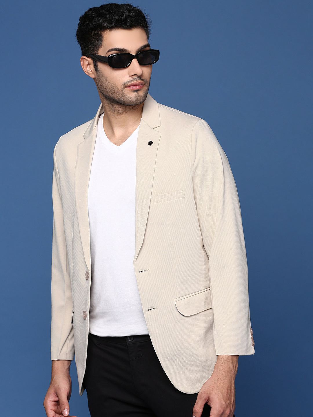 Men's Off White Slim Fit Single Breasted Blazer