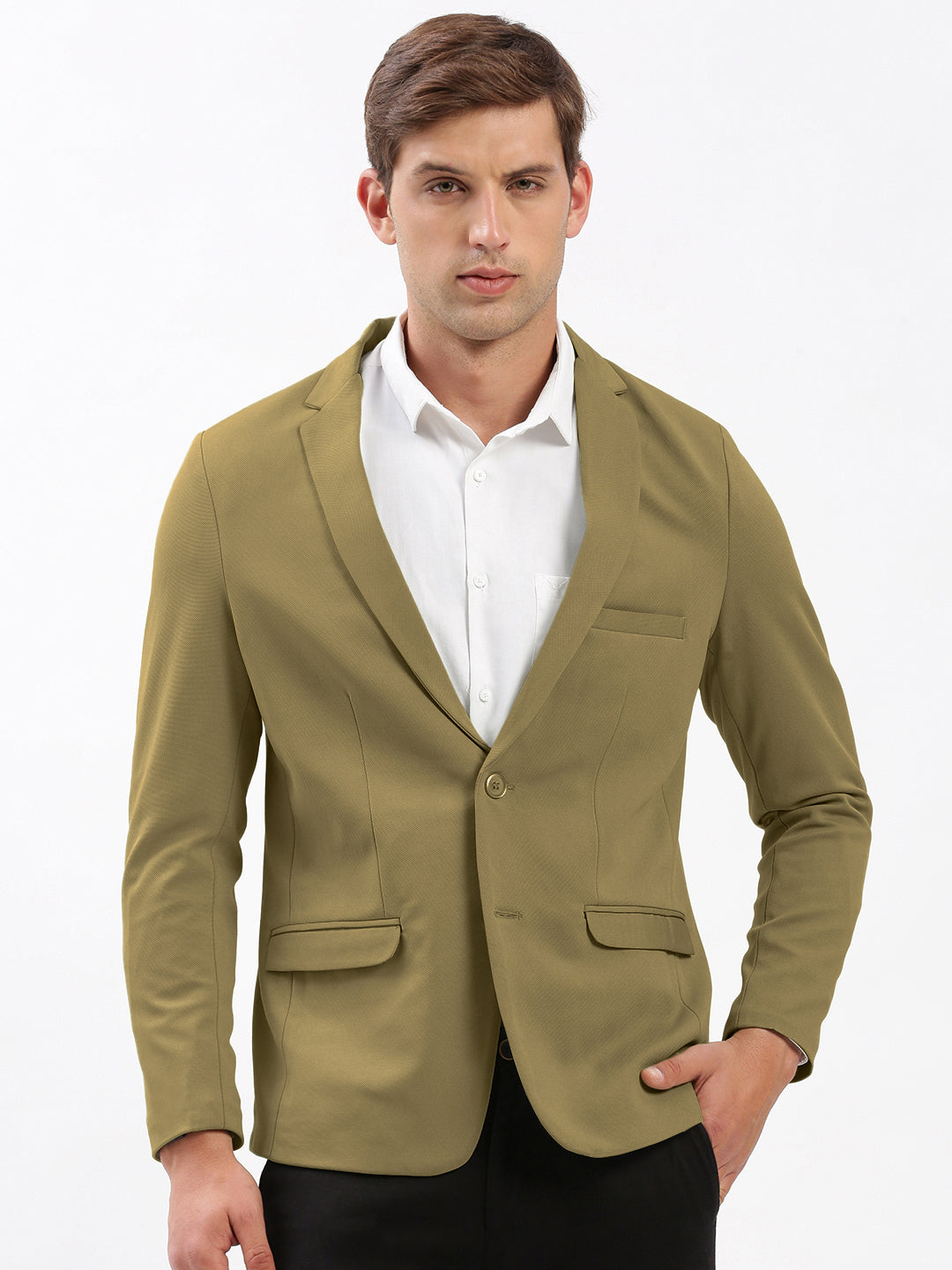 Men's Olive Single-Breasted Slim Fit Blazer with Notch Lapel