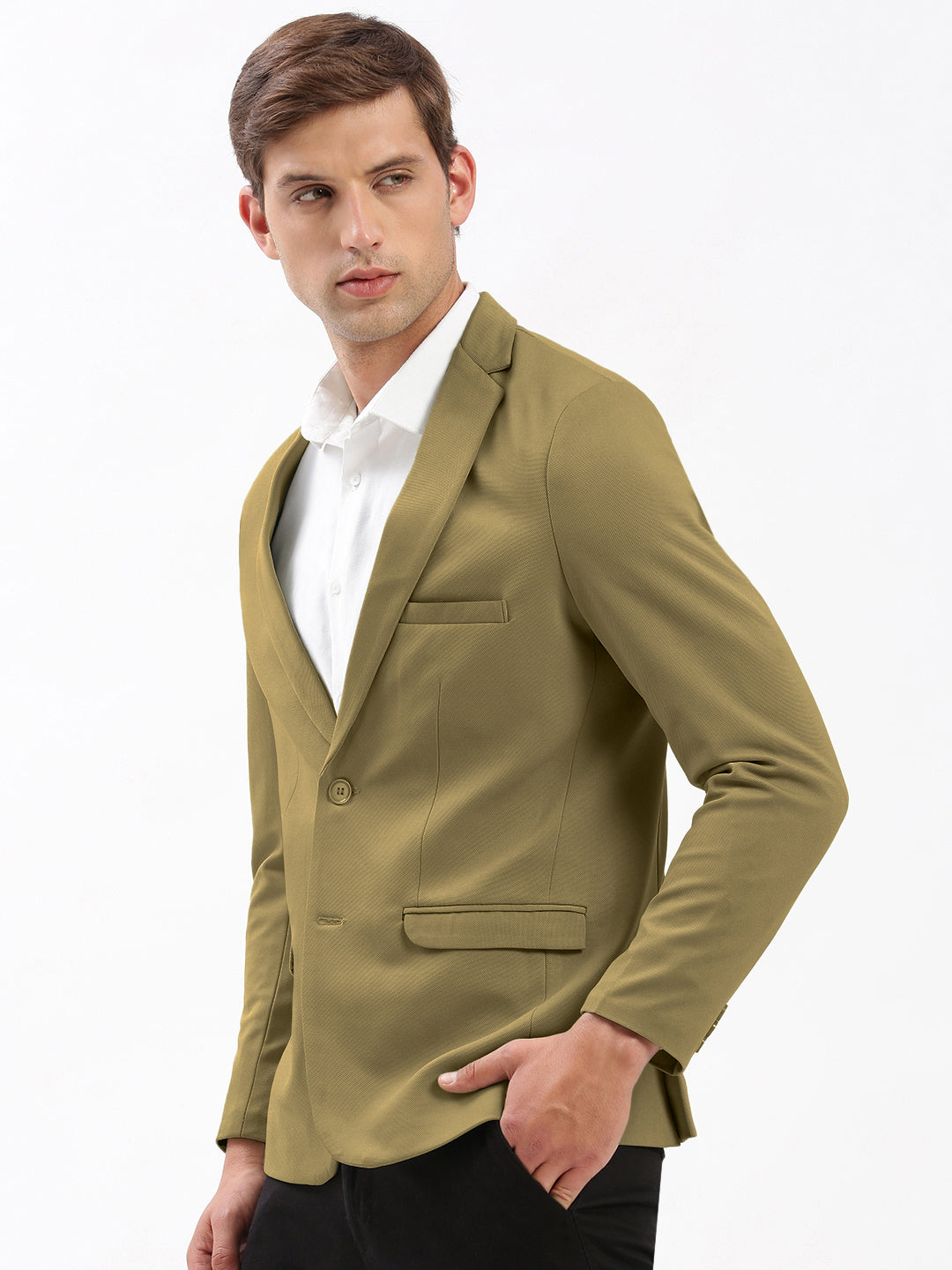 Men's Olive Single-Breasted Slim Fit Blazer with Notch Lapel