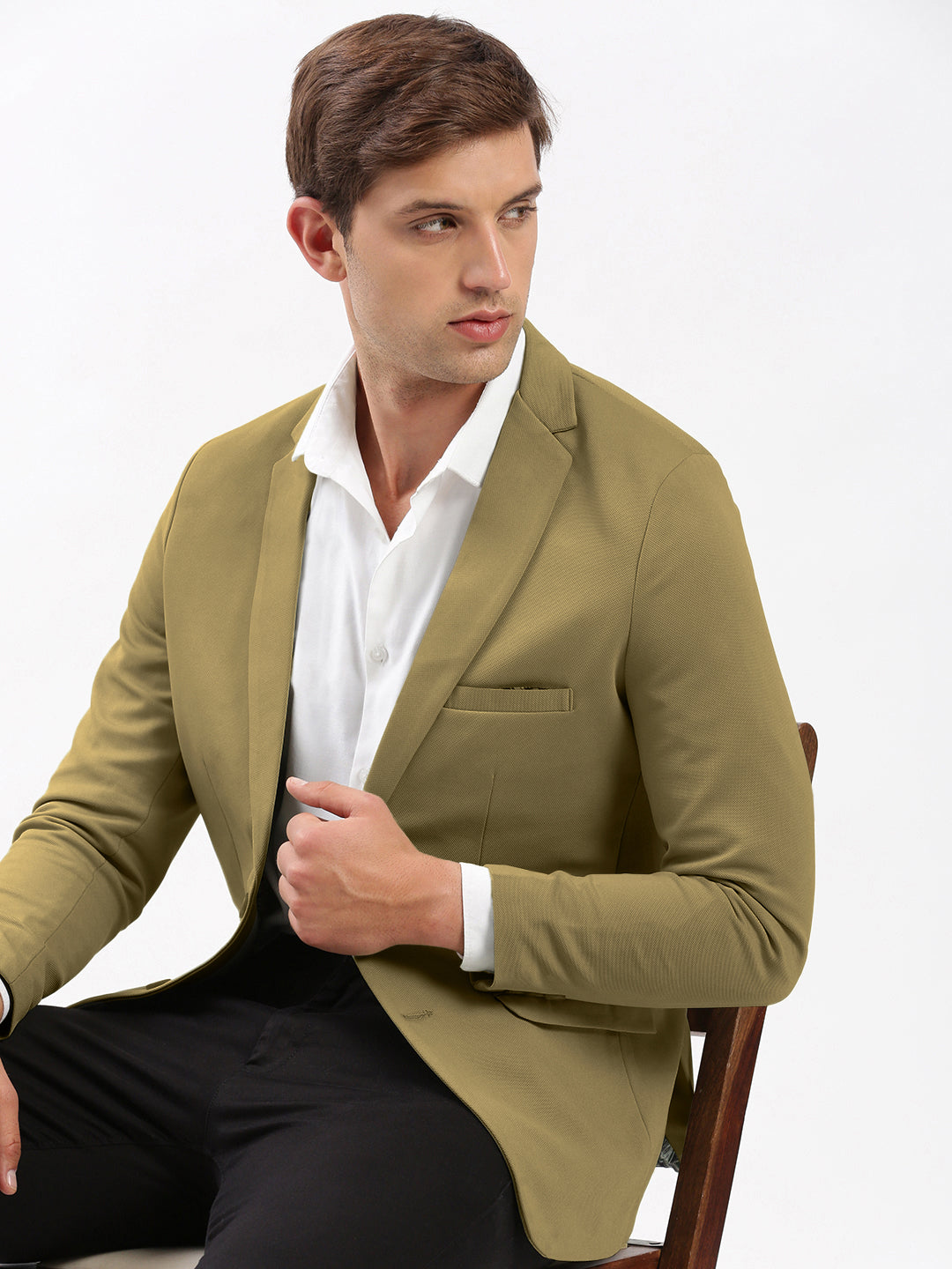 Men's Olive Single-Breasted Slim Fit Blazer with Notch Lapel