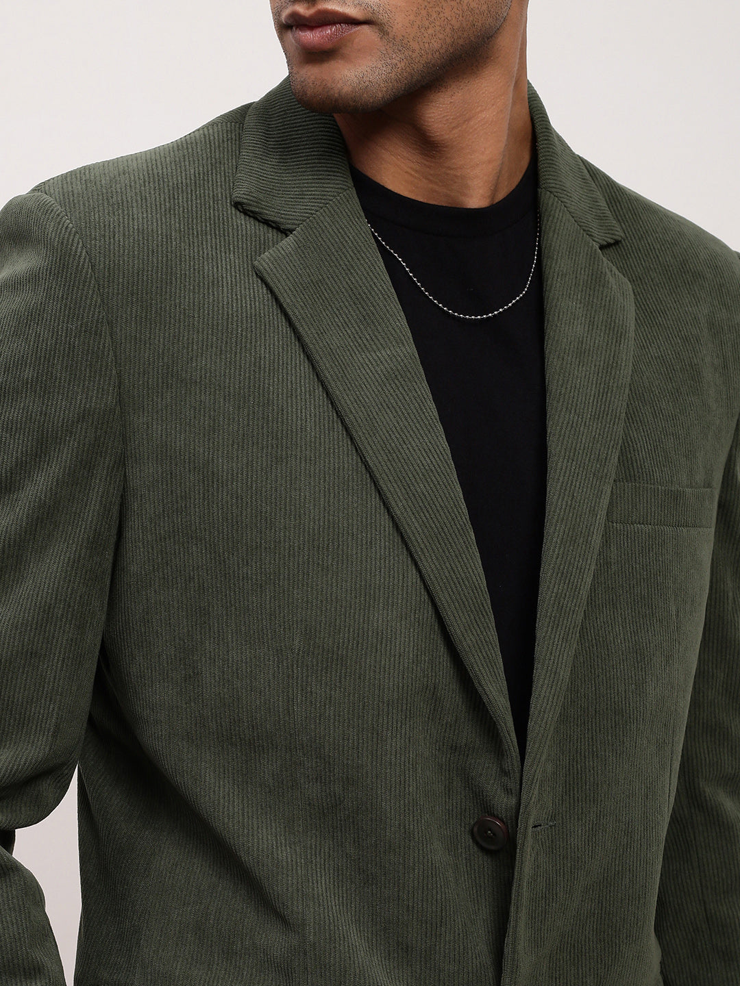 Men Green Solid Single Breasted Blazer