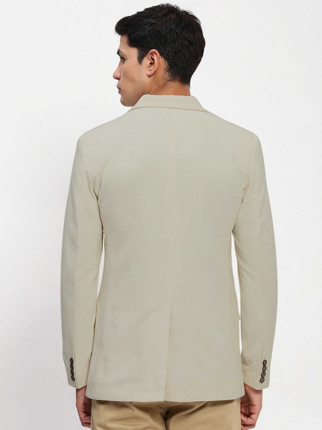 Men Beige Solid Single Breasted Blazer