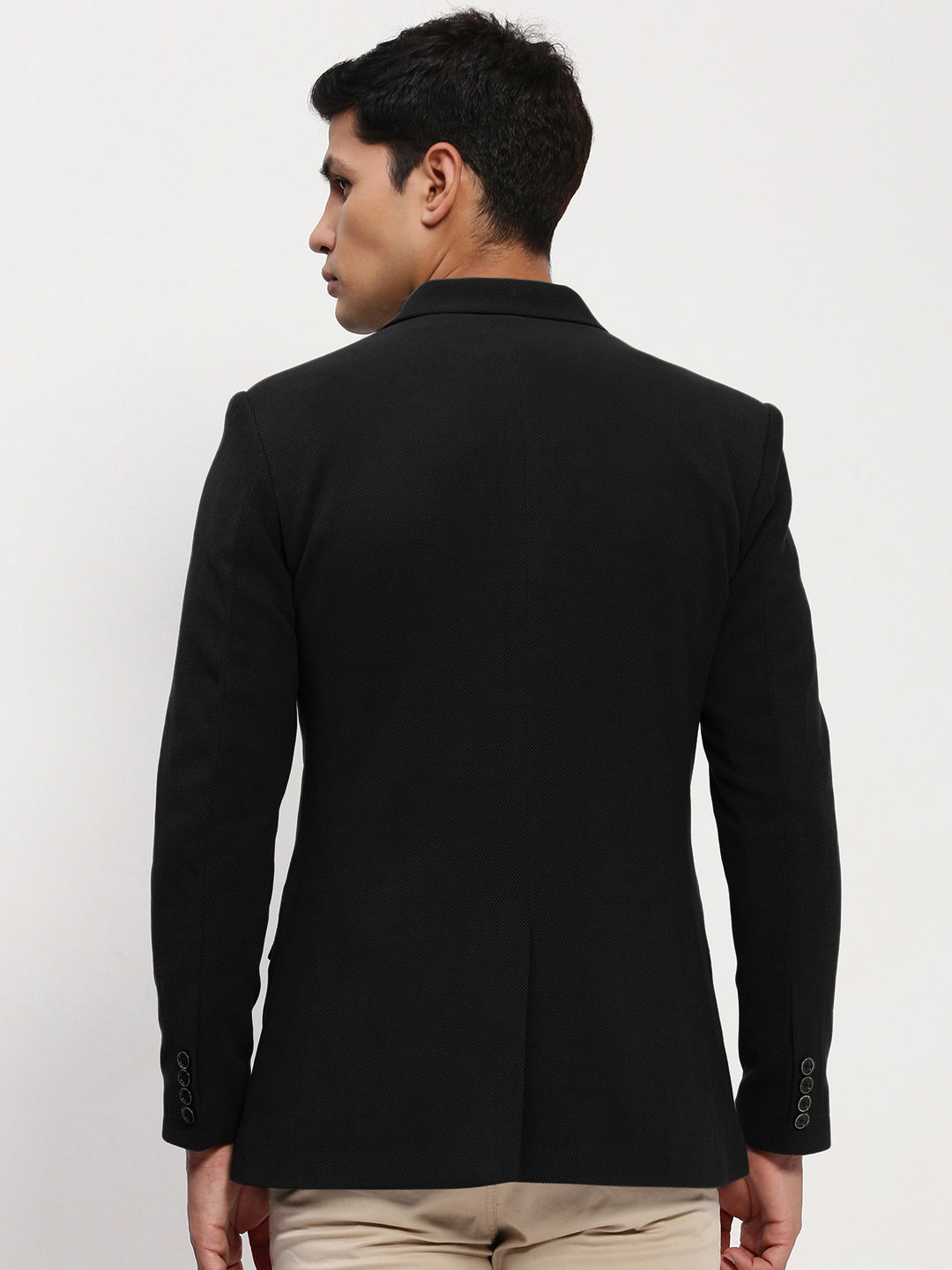 Men Black Solid Single Breasted Blazer