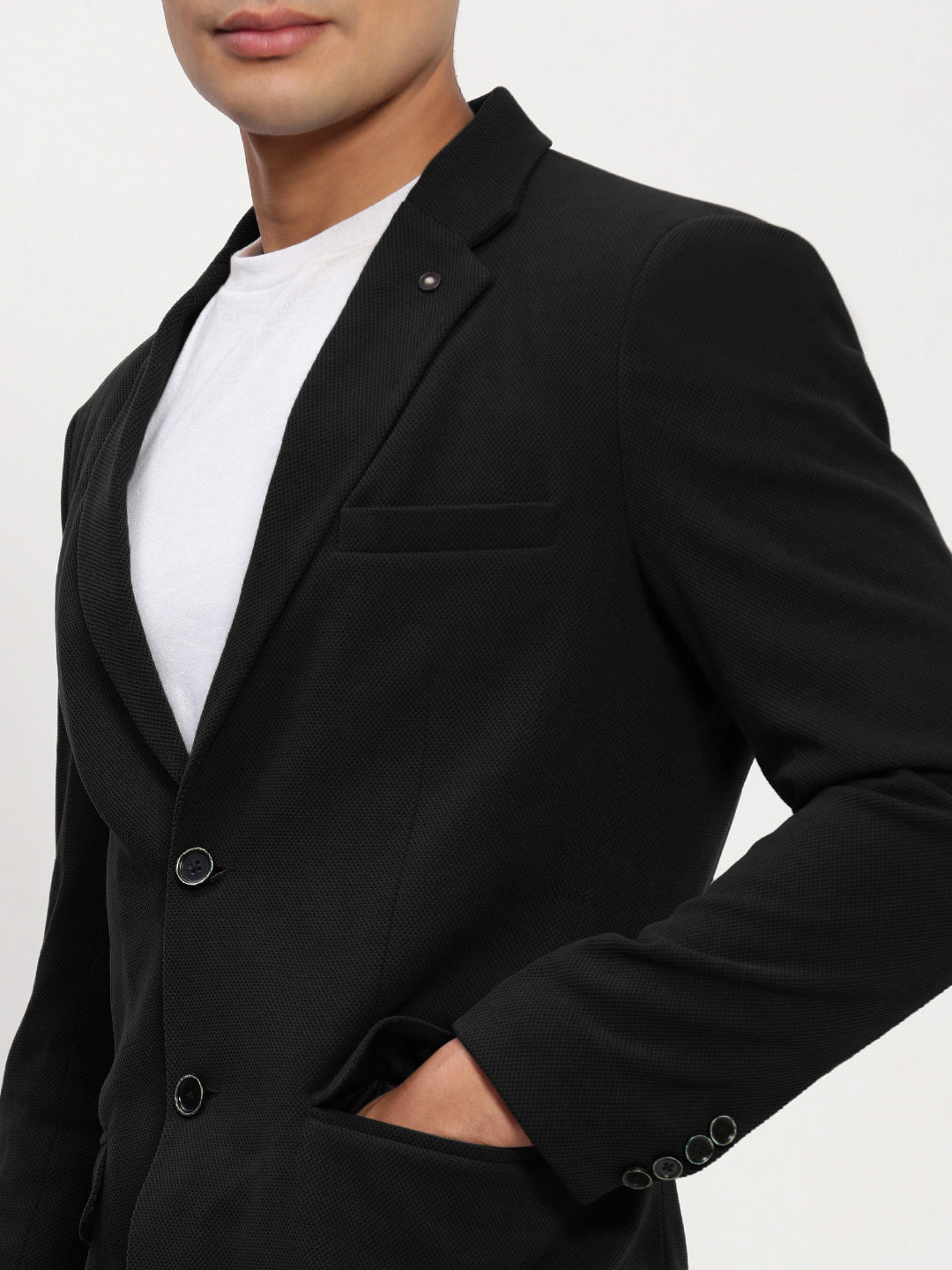 Men Black Solid Single Breasted Blazer