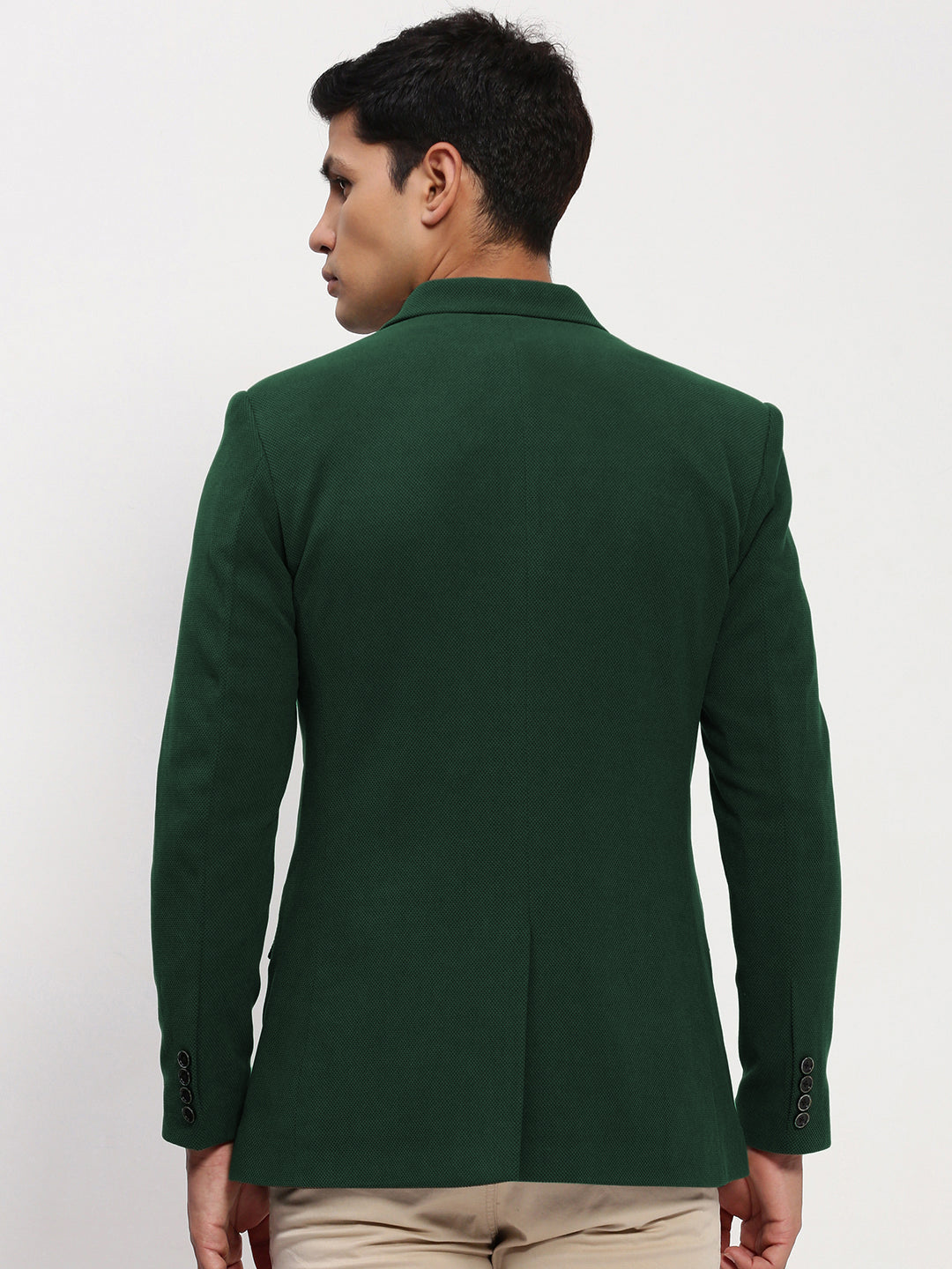 Men Dark Green Solid Single Breasted Blazer