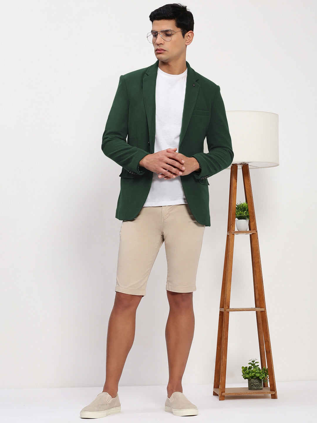 Men Dark Green Solid Single Breasted Blazer