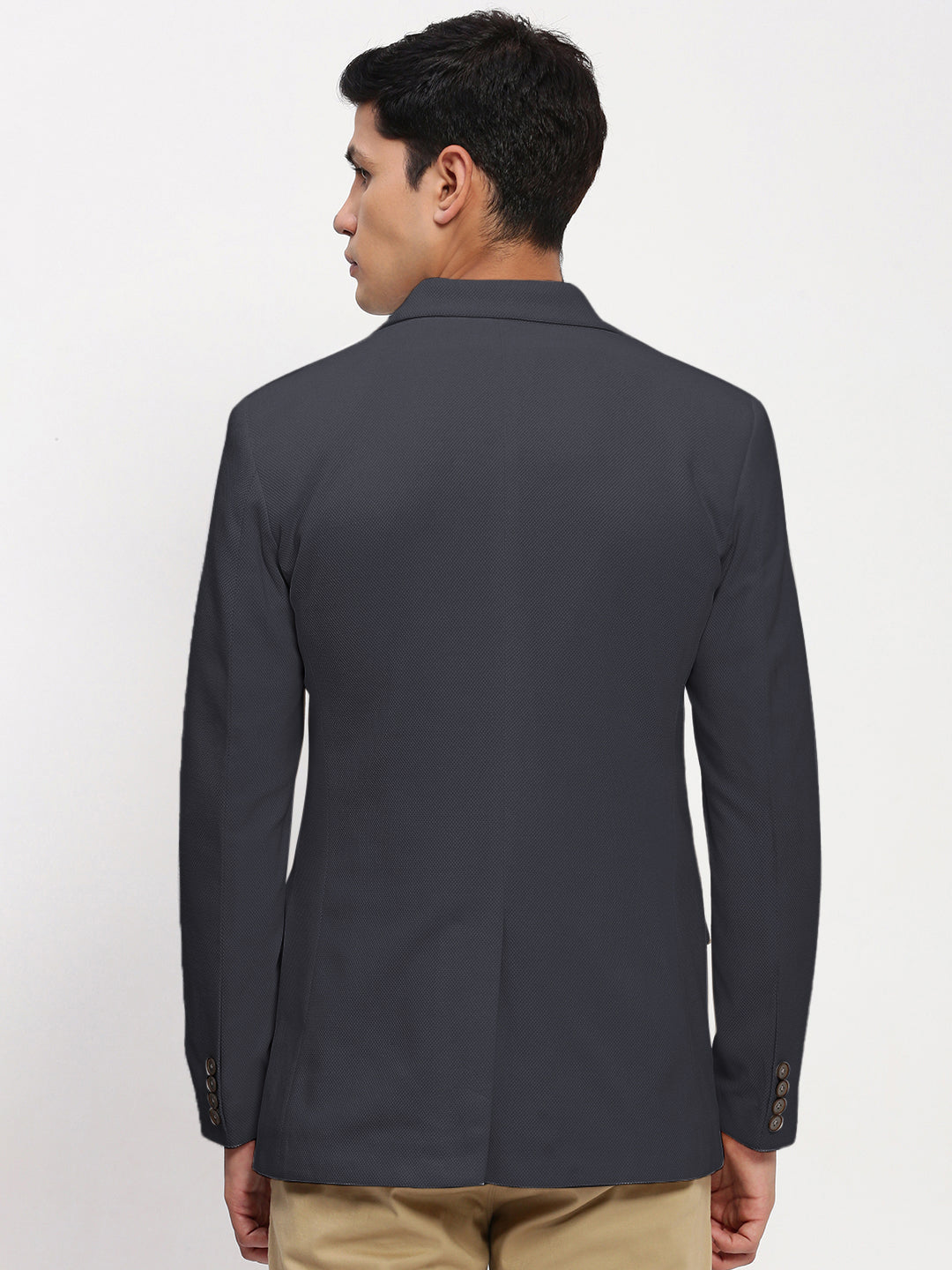 Men Grey Solid Single Breasted Blazer