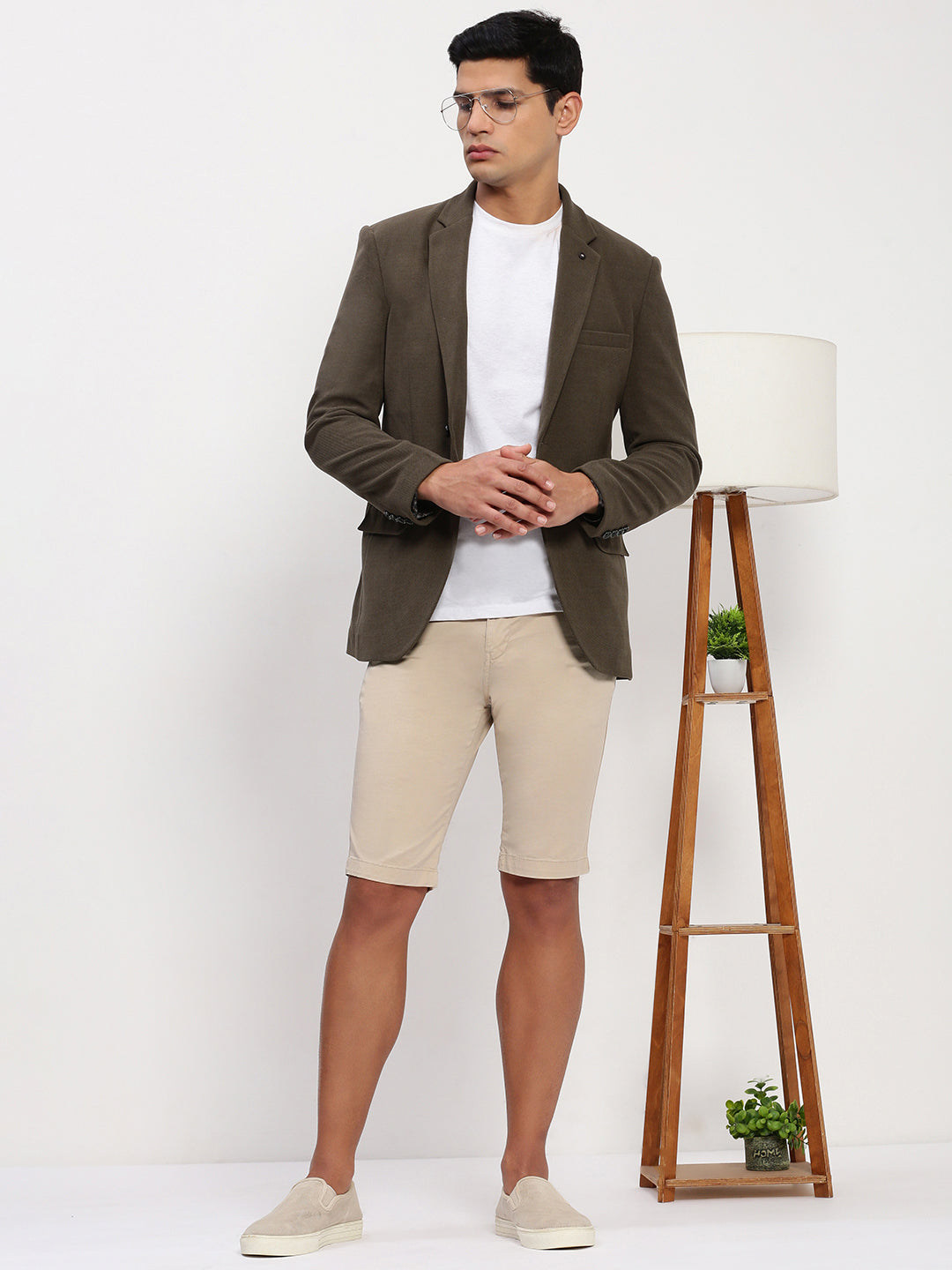 Men Olive Solid Single Breasted Blazer